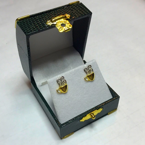 14KT GOLD-PLATED STERLING SILVER Coffee Cup Studs - Picture 6 of 11